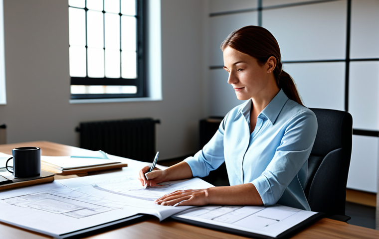 **

"A professional female architect in a modern, sunlit office, reviewing blueprints at her desk, fully clothed in a modest business casual outfit, safe for work, appropriate content, perfect anatomy, correct proportions, well-formed hands, professional, family-friendly."

**